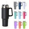 40oz Stainless Steel Handle Bottle Car Cup Double-layer Vacuum Iced Beer Cup Outdoor Portable Travel Insulation Cup - White - 40oz