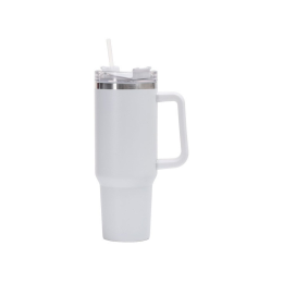 40oz Stainless Steel Handle Bottle Car Cup Double-layer Vacuum Iced Beer Cup Outdoor Portable Travel Insulation Cup - White - 40oz