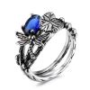 Creative Dragonfly Lotus Ring Women's Retro Ancient Silver Inlaid Zircon Ring - MONTANA - 9