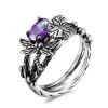 Creative Dragonfly Lotus Ring Women's Retro Ancient Silver Inlaid Zircon Ring - PURPLE - 10