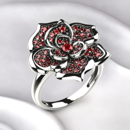 Flower Shape Promise Ring Inlaid Synthetic Gems Women's Engagement Ring For Girlfriend - Silvery - 7