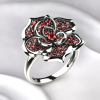 Flower Shape Promise Ring Inlaid Synthetic Gems Women's Engagement Ring For Girlfriend - Silvery - 8