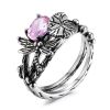 Creative Dragonfly Lotus Ring Women's Retro Ancient Silver Inlaid Zircon Ring - PINK - 8