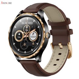 QR02 smart watch HD Bluetooth call AI voice mobile payment health monitoring multi sport watch - Black brown leather