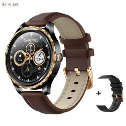 QR02 smart watch HD Bluetooth call AI voice mobile payment health monitoring multi sport watch - Black brown leather+silica gel