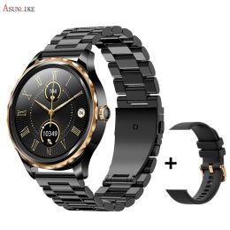 QR02 smart watch HD Bluetooth call AI voice mobile payment health monitoring multi sport watch - Three black steel plants+black silica gel