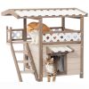 Feral Cat House Outdoor Indoor Kitty Houses with Durable PVC Roof, Escape Door,Curtain and Stair,2 Story Design Perfect for Multi Cats - as Pic