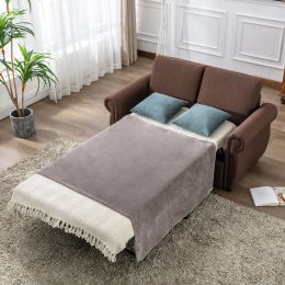 57.5" Orisfur Pull Out Sofa Bed Loveseat Sleeper with Twin Size Memory Mattress for Living Room Spaces, Brown - as Pic