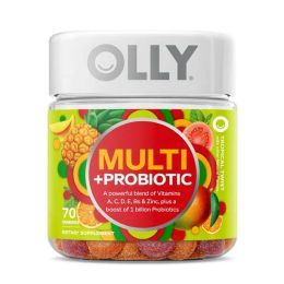 OLLY Adult Multi + Probiotic Gummy, Daily Multivitamin Supplement, Vitamin A, C, E, 70 Count - OLLY