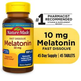 Nature Made Fast Dissolve Melatonin 10mg Tablets;  Dietary Supplement;  45 Count - Nature Made