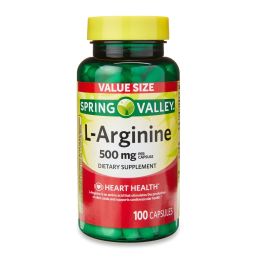 Spring Valley L-Arginine Amino Acid Heart Health Supplement Capsules;  500 mg;  100 Count - Spring Valley