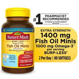 Nature Made Burp Less Omega 3 Fish Oil Supplements;  1400 mg Softgels;  80 Count - Nature Made