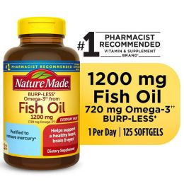 Nature Made Burp Less Omega 3 Fish Oil 1200 mg Softgels;  Fish Oil Supplements;  125 Count - Nature Made