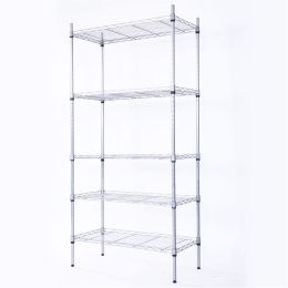 5-Shelf Adjustable;  Heavy Duty Storage Shelving Unit ;  Steel Organizer Wire Rack - Silver