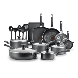 Easy Care Nonstick Cookware, 20 Piece Set, Grey, Dishwasher Safe - Gray