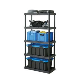 5 Tier 18"x 36"x70.2" Ventilated Plastic Wall Shelf Unit, 750lb Capacity, Black - Black