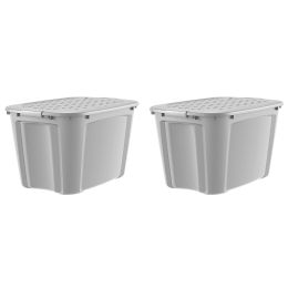 32 Gallon Grey Plastic Latching Lid Tote Set of 2 - Gray - 2