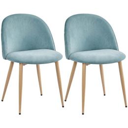 Velvet Dining Chairs with Wood Legs, Set of 2, Aqua - Aqua