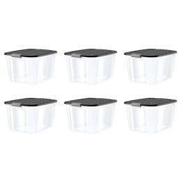 72 Quart Clear Plastic Grey Latches Black Lid Tote Set of 6 - Set of 6