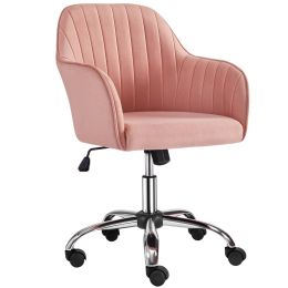 Velvet Mid-Back Task Chair with Armrests, Gray - Pink