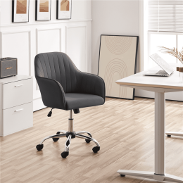 Velvet Mid-Back Task Chair with Armrests, Gray - Gray