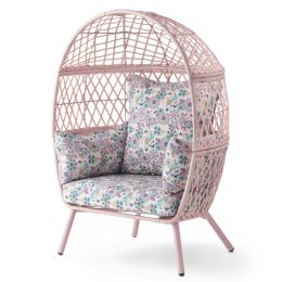 Kid's Ventura Outdoor Pink Wicker Stationary Egg Chair - Pink