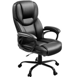 Faux Leather Swivel Office Chair with Ergonomic High Back for Home Office, White - Black