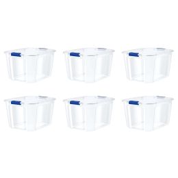 72 Quart Clear Plastic Blue Latches Clear Lid Tote Set of 6 - Set of 6