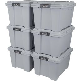 18 gal Max Pro Plastic Utility Storage Tote, Gray, 6 Pack - 6 Pack