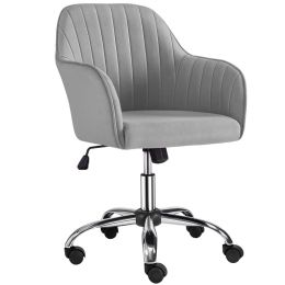 Velvet Mid-Back Task Chair with Armrests, Gray - Light Gray