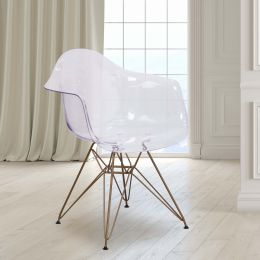 Flash Furniture Alonza Series Transparent Side Chair with Gold Base - Gold