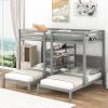 Twin XL over Twin&Twin Bunk Bed with Built-in Four Shelves and Ladder - Gray