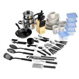 Kitchen In A Box 83-Piece Combo Set, Red - White