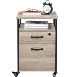 Industrial Rolling File Cabinet with 2 Drawers, Rustic Gray - Rustic Gray