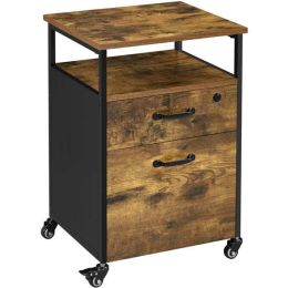 Industrial Mobile Vintage File Cabinet with 2 Drawers - Rustic Brown