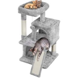 36" Cat Tree with Condo and Scratching Post Tower, Dark Gray - Light Gray