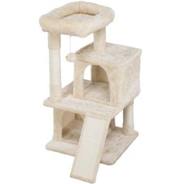 36" Cat Tree with Condo and Scratching Post Tower, Dark Gray - Beige