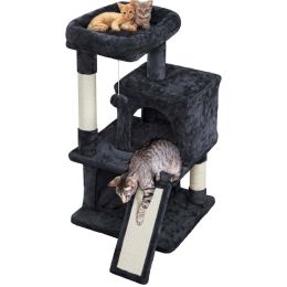 36" Cat Tree with Condo and Scratching Post Tower, Dark Gray - Black