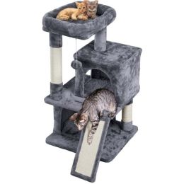 36" Cat Tree with Condo and Scratching Post Tower, Dark Gray - Dark Gray