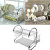 2 Tier Dish Drying Rack Drainer Stainless Steel Kitchen Cutlery Holder Shelf - Silver