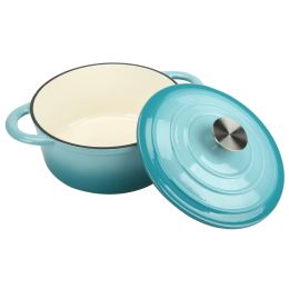 COOKWIN Enameled Cast Iron Dutch Oven with Self Basting Lid;  Enamel Coated Cookware Pot 5QT - teal