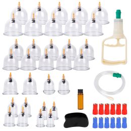 32 Cups Chinese Massage Therapy Cupping Set Body Vacuum Suction Kit Acupoint Massage Kit - Transparent