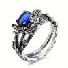 Creative Dragonfly Lotus Ring Women's Retro Ancient Silver Inlaid Zircon Ring - TOPAZ - 10