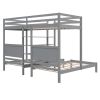 Twin XL over Twin&Twin Bunk Bed with Built-in Four Shelves and Ladder - Gray