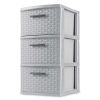 3 Drawer Weave Tower Plastic, White, Set of 2 - Cement