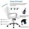 Adjustable Mid-Back Faux Leather Swivel Executive Office Chair, White - White