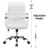 Adjustable Mid-Back Faux Leather Swivel Executive Office Chair, White - White