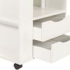 Height Adjustable Overbed End Table Wooden Nightstand with Swivel Top, Storage Drawers, Wheels and Open Shelf,(White) - White