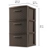 3 Drawer Weave Tower Plastic, White, Set of 2 - Espresso