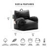 Dorm Bean Bag Chair, Kids/Teens, Smartmax 3ft, Black - Black